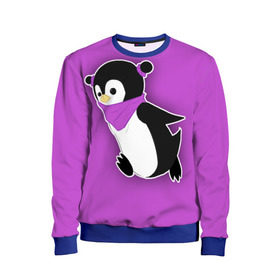 Детский свитшот 3D с принтом Penguin purple в Тюмени, 100% полиэстер | свободная посадка, прямой крой, мягкая тканевая резинка на рукавах и понизу свитшота | Тематика изображения на принте: cartoon | penguin | purple | милый | мультик | мультфильм | пингвин | рисунок | фиолетовый