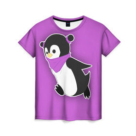 Женская футболка 3D с принтом Penguin purple в Тюмени, 100% полиэфир ( синтетическое хлопкоподобное полотно) | прямой крой, круглый вырез горловины, длина до линии бедер | cartoon | penguin | purple | милый | мультик | мультфильм | пингвин | рисунок | фиолетовый