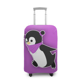 Чехол для чемодана 3D с принтом Penguin purple в Тюмени, 86% полиэфир, 14% спандекс | двустороннее нанесение принта, прорези для ручек и колес | cartoon | penguin | purple | милый | мультик | мультфильм | пингвин | рисунок | фиолетовый