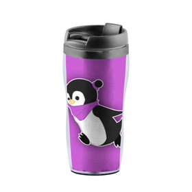 Термокружка-непроливайка с принтом Penguin purple в Тюмени, внутренняя часть — пищевой пластик, наружная часть — прозрачный пластик, между ними — полиграфическая вставка с рисунком | объем — 350 мл, герметичная крышка | Тематика изображения на принте: cartoon | penguin | purple | милый | мультик | мультфильм | пингвин | рисунок | фиолетовый