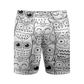 Мужские шорты 3D спортивные с принтом Совушки pattern в Тюмени,  |  | bird | owl | животные | ночные птицы | птицы | совы