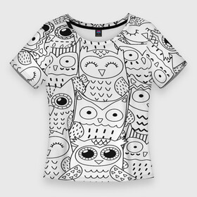 Женская футболка 3D Slim с принтом Совушки pattern в Тюмени,  |  | bird | owl | животные | ночные птицы | птицы | совы