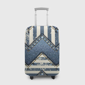 Чехол для чемодана 3D с принтом Пэчворк в Тюмени, 86% полиэфир, 14% спандекс | двустороннее нанесение принта, прорези для ручек и колес | джинсы | полосы | пэчворк | стиль | строчки | узор