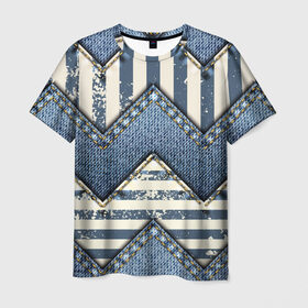 Мужская футболка 3D с принтом Пэчворк в Тюмени, 100% полиэфир | прямой крой, круглый вырез горловины, длина до линии бедер | джинсы | полосы | пэчворк | стиль | строчки | узор