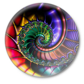 Значок с принтом Спираль в Тюмени,  металл | круглая форма, металлическая застежка в виде булавки | Тематика изображения на принте: абстракция | воронка | спираль | текстура | яркость
