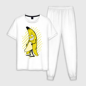 Мужская пижама хлопок с принтом Банан он в Тюмени, 100% хлопок | брюки и футболка прямого кроя, без карманов, на брюках мягкая резинка на поясе и по низу штанин
 | Тематика изображения на принте: 
