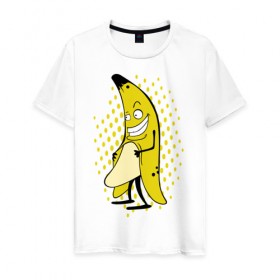 Мужская футболка хлопок с принтом Банан он в Тюмени, 100% хлопок | прямой крой, круглый вырез горловины, длина до линии бедер, слегка спущенное плечо. | Тематика изображения на принте: 