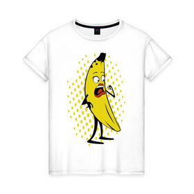 Женская футболка хлопок с принтом Банан она в Тюмени, 100% хлопок | прямой крой, круглый вырез горловины, длина до линии бедер, слегка спущенное плечо | Тематика изображения на принте: 