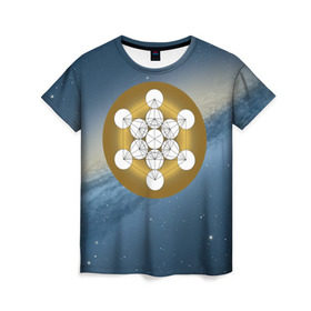 Женская футболка 3D с принтом Куб метатрона в Тюмени, 100% полиэфир ( синтетическое хлопкоподобное полотно) | прямой крой, круглый вырез горловины, длина до линии бедер | архангел | геометрия пространства | древо жизни | куб метатрона | мельхиседек | меркаба | мудрость | сакральная геометрия | цветок жизни