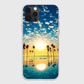 Чехол для iPhone 12 Pro Max с принтом Туристический Рай в Тюмени, Силикон |  | блик | вода | волна | восход | закат | море | небо | облако | отблеск | отпуск | отражение | пальма | солнце | турист