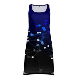 Платье-майка 3D с принтом Молекулярный в Тюмени, 100% полиэстер | полуприлегающий силуэт, широкие бретели, круглый вырез горловины, удлиненный подол сзади. | abstraction | internet | абстракция | молекула | текстура | технологии | узоры | форма | фрактал | цвет