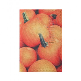 Обложка для паспорта матовая кожа с принтом Тыквы в Тюмени, натуральная матовая кожа | размер 19,3 х 13,7 см; прозрачные пластиковые крепления | Тематика изображения на принте: halloween | pumpkin | кот | тыква | хэллоуин