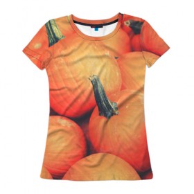 Женская футболка 3D с принтом Тыквы в Тюмени, 100% полиэфир ( синтетическое хлопкоподобное полотно) | прямой крой, круглый вырез горловины, длина до линии бедер | halloween | pumpkin | кот | тыква | хэллоуин