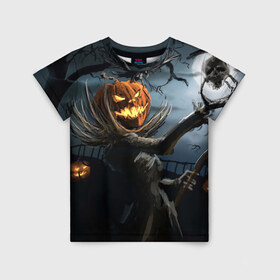 Детская футболка 3D с принтом Jack в Тюмени, 100% гипоаллергенный полиэфир | прямой крой, круглый вырез горловины, длина до линии бедер, чуть спущенное плечо, ткань немного тянется | Тематика изображения на принте: halloween | pumpkin | witch | ведьма | демон | кот | тыква | хэллоуин | череп