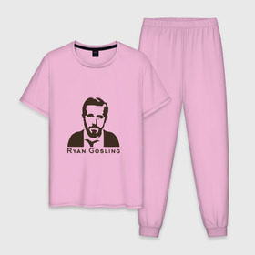 Мужская пижама хлопок с принтом Ryan Gosling в Тюмени, 100% хлопок | брюки и футболка прямого кроя, без карманов, на брюках мягкая резинка на поясе и по низу штанин
 | ryan gosling | райан гослинг
