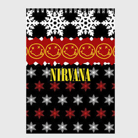 Скетчбук с принтом Nirvana праздничный в Тюмени, 100% бумага
 | 48 листов, плотность листов — 100 г/м2, плотность картонной обложки — 250 г/м2. Листы скреплены сверху удобной пружинной спиралью | cobain | kurt | nirvana | альтернативный | боритон | гранж | группа | дональд | знак | кобейн | красный | крист новоселич | курт | музыка | музыкант | надпись | нирвана | новогодний | новый год | певец | праздник