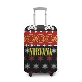 Чехол для чемодана 3D с принтом Nirvana праздничный в Тюмени, 86% полиэфир, 14% спандекс | двустороннее нанесение принта, прорези для ручек и колес | cobain | kurt | nirvana | альтернативный | боритон | гранж | группа | дональд | знак | кобейн | красный | крист новоселич | курт | музыка | музыкант | надпись | нирвана | новогодний | новый год | певец | праздник