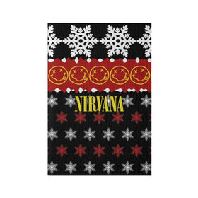 Обложка для паспорта матовая кожа с принтом Nirvana праздничный в Тюмени, натуральная матовая кожа | размер 19,3 х 13,7 см; прозрачные пластиковые крепления | cobain | kurt | nirvana | альтернативный | боритон | гранж | группа | дональд | знак | кобейн | красный | крист новоселич | курт | музыка | музыкант | надпись | нирвана | новогодний | новый год | певец | праздник