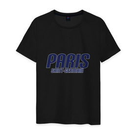 Мужская футболка хлопок с принтом Paris Saint Germain (PSG) в Тюмени, 100% хлопок | прямой крой, круглый вырез горловины, длина до линии бедер, слегка спущенное плечо. | 