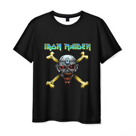 Мужская футболка 3D с принтом Iron Maiden череп и кости в Тюмени, 100% полиэфир | прямой крой, круглый вырез горловины, длина до линии бедер | iron maiden | адриан смит | айрон мейден | гроза | группа | дэйв мюррей | железная дева | ирон майден | метал | мрачный | музыка | песни | рок | стив харрис | тяжелый | флаг | хеви | хевиметал