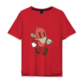 Мужская футболка хлопок Oversize с принтом Хот-дог в Тюмени, 100% хлопок | свободный крой, круглый ворот, “спинка” длиннее передней части | Тематика изображения на принте: bat | hot dog | бандана | бита | сосиска | хот дог