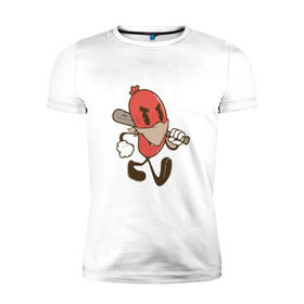 Мужская футболка премиум с принтом Хот-дог в Тюмени, 92% хлопок, 8% лайкра | приталенный силуэт, круглый вырез ворота, длина до линии бедра, короткий рукав | bat | hot dog | бандана | бита | сосиска | хот дог