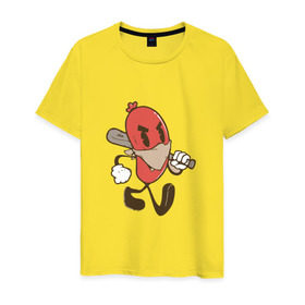Мужская футболка хлопок с принтом Хот-дог в Тюмени, 100% хлопок | прямой крой, круглый вырез горловины, длина до линии бедер, слегка спущенное плечо. | Тематика изображения на принте: bat | hot dog | бандана | бита | сосиска | хот дог