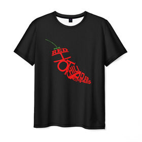 Мужская футболка 3D с принтом Red Hot Chili Peppers в Тюмени, 100% полиэфир | прямой крой, круглый вырез горловины, длина до линии бедер | Тематика изображения на принте: музыка | овощ | острый | пеперс | перчик | ред | рок | хот | чили