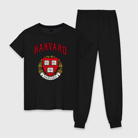 Женская пижама хлопок с принтом Harvard university в Тюмени, 100% хлопок | брюки и футболка прямого кроя, без карманов, на брюках мягкая резинка на поясе и по низу штанин | вуз | гарвард | герб | лига плюща | массачусетс | престижный | сша | университет