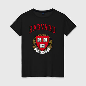 Женская футболка хлопок с принтом Harvard university в Тюмени, 100% хлопок | прямой крой, круглый вырез горловины, длина до линии бедер, слегка спущенное плечо | вуз | гарвард | герб | лига плюща | массачусетс | престижный | сша | университет