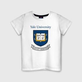 Детская футболка хлопок с принтом Йель в Тюмени, 100% хлопок | круглый вырез горловины, полуприлегающий силуэт, длина до линии бедер | Тематика изображения на принте: yalr university | йельский университет | лига плюща | престижный вуз | сша