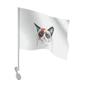 Флаг для автомобиля с принтом Grumpy cat (David Bowie) в Тюмени, 100% полиэстер | Размер: 30*21 см | бодиарт | грумпи | дэвид боуи | злой кот | интернет | котей | котик | кошка | мем | мемас | мемчик. | молния на лице | рисунок на лице | сердитый