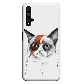 Чехол для Honor 20 с принтом Grumpy cat (David Bowie) в Тюмени, Силикон | Область печати: задняя сторона чехла, без боковых панелей | Тематика изображения на принте: бодиарт | грумпи | дэвид боуи | злой кот | интернет | котей | котик | кошка | мем | мемас | мемчик. | молния на лице | рисунок на лице | сердитый