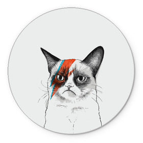 Коврик круглый с принтом Grumpy cat (David Bowie) в Тюмени, резина и полиэстер | круглая форма, изображение наносится на всю лицевую часть | бодиарт | грумпи | дэвид боуи | злой кот | интернет | котей | котик | кошка | мем | мемас | мемчик. | молния на лице | рисунок на лице | сердитый
