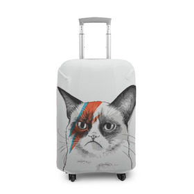 Чехол для чемодана 3D с принтом Grumpy cat (David Bowie) в Тюмени, 86% полиэфир, 14% спандекс | двустороннее нанесение принта, прорези для ручек и колес | Тематика изображения на принте: бодиарт | грумпи | дэвид боуи | злой кот | интернет | котей | котик | кошка | мем | мемас | мемчик. | молния на лице | рисунок на лице | сердитый