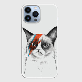 Чехол для iPhone 13 Pro Max с принтом Grumpy cat (David Bowie) в Тюмени,  |  | Тематика изображения на принте: бодиарт | грумпи | дэвид боуи | злой кот | интернет | котей | котик | кошка | мем | мемас | мемчик. | молния на лице | рисунок на лице | сердитый