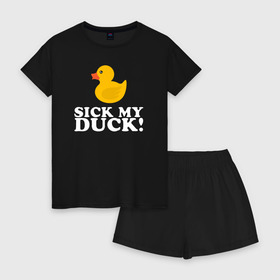 Женская пижама с шортиками хлопок с принтом Sick my duck! в Тюмени, 100% хлопок | футболка прямого кроя, шорты свободные с широкой мягкой резинкой | Тематика изображения на принте: больная уточка