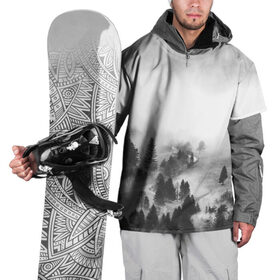 Накидка на куртку 3D с принтом Лес и туман в Тюмени, 100% полиэстер |  | black and white | лес | лес и туман | туман | чернобелый  фон | чернобелый лес