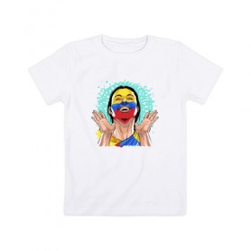 Детская футболка хлопок с принтом Болельщица в Тюмени, 100% хлопок | круглый вырез горловины, полуприлегающий силуэт, длина до линии бедер | азарт | бодиарт | восторг | игра | радость | фан | фанат | фанатка | флаг | футбол