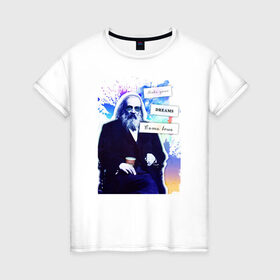 Женская футболка хлопок с принтом Менделеев (Химия – Просто) в Тюмени, 100% хлопок | прямой крой, круглый вырез горловины, длина до линии бедер, слегка спущенное плечо | блоггер | менделеев | наука | химия | химия   просто