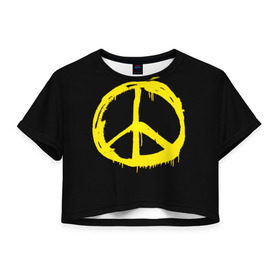 Женская футболка 3D укороченная с принтом Peace в Тюмени, 100% полиэстер | круглая горловина, длина футболки до линии талии, рукава с отворотами | peace | vppdgryphon | арт | краска | мирный | миролюбивый | пацифик | прикольные | хиппи | цветные