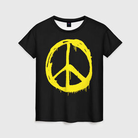 Женская футболка 3D с принтом Peace в Тюмени, 100% полиэфир ( синтетическое хлопкоподобное полотно) | прямой крой, круглый вырез горловины, длина до линии бедер | peace | vppdgryphon | арт | краска | мирный | миролюбивый | пацифик | прикольные | хиппи | цветные