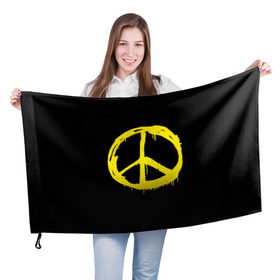 Флаг 3D с принтом Peace в Тюмени, 100% полиэстер | плотность ткани — 95 г/м2, размер — 67 х 109 см. Принт наносится с одной стороны | Тематика изображения на принте: peace | vppdgryphon | арт | краска | мирный | миролюбивый | пацифик | прикольные | хиппи | цветные