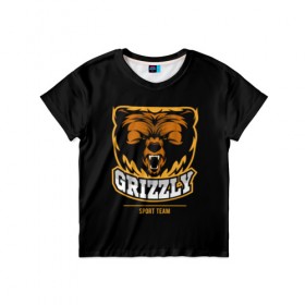 Детская футболка 3D с принтом GTIZZLY(sport team) в Тюмени, 100% гипоаллергенный полиэфир | прямой крой, круглый вырез горловины, длина до линии бедер, чуть спущенное плечо, ткань немного тянется | Тематика изображения на принте: bear | grizzly | гризли | медведь | ярость