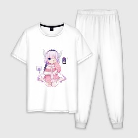 Мужская пижама хлопок с принтом Канна Камуи в Тюмени, 100% хлопок | брюки и футболка прямого кроя, без карманов, на брюках мягкая резинка на поясе и по низу штанин
 | anime | kobayashi san chi no maid dragon | аниме | канна камуи
