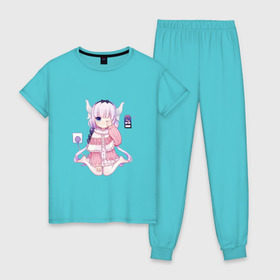 Женская пижама хлопок с принтом Канна Камуи в Тюмени, 100% хлопок | брюки и футболка прямого кроя, без карманов, на брюках мягкая резинка на поясе и по низу штанин | anime | kobayashi san chi no maid dragon | аниме | канна камуи