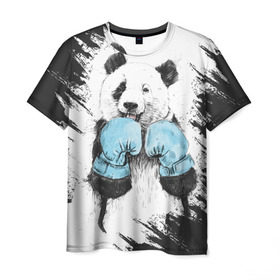 Мужская футболка 3D с принтом Панда боксер в Тюмени, 100% полиэфир | прямой крой, круглый вырез горловины, длина до линии бедер | бокс | боксер | панда | панда боксер | спорт