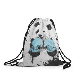 Рюкзак-мешок 3D с принтом Панда боксер в Тюмени, 100% полиэстер | плотность ткани — 200 г/м2, размер — 35 х 45 см; лямки — толстые шнурки, застежка на шнуровке, без карманов и подкладки | Тематика изображения на принте: бокс | боксер | панда | панда боксер | спорт