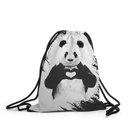 Рюкзак-мешок 3D с принтом Panda love в Тюмени, 100% полиэстер | плотность ткани — 200 г/м2, размер — 35 х 45 см; лямки — толстые шнурки, застежка на шнуровке, без карманов и подкладки | 14 февраля | love | panda | panda love | день святого валентина | любовь | панда