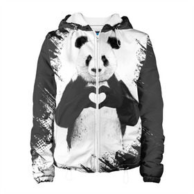 Женская куртка 3D с принтом Panda love в Тюмени, ткань верха — 100% полиэстер, подклад — флис | прямой крой, подол и капюшон оформлены резинкой с фиксаторами, два кармана без застежек по бокам, один большой потайной карман на груди. Карман на груди застегивается на липучку | 14 февраля | love | panda | panda love | день святого валентина | любовь | панда